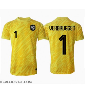 Olanda Bart Verbruggen #1 Portiere Seconda Maglia Europei 2024 Manica Corta